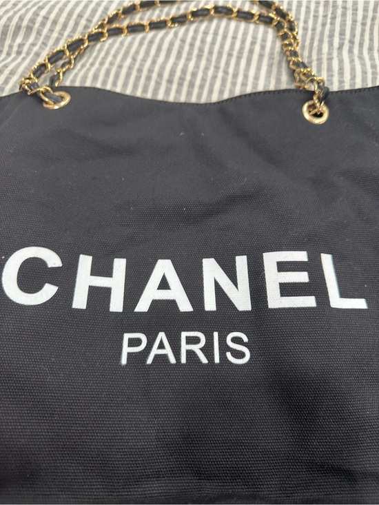 Handmade Handbags - Black Canvas Tote with Gold Chain Handles